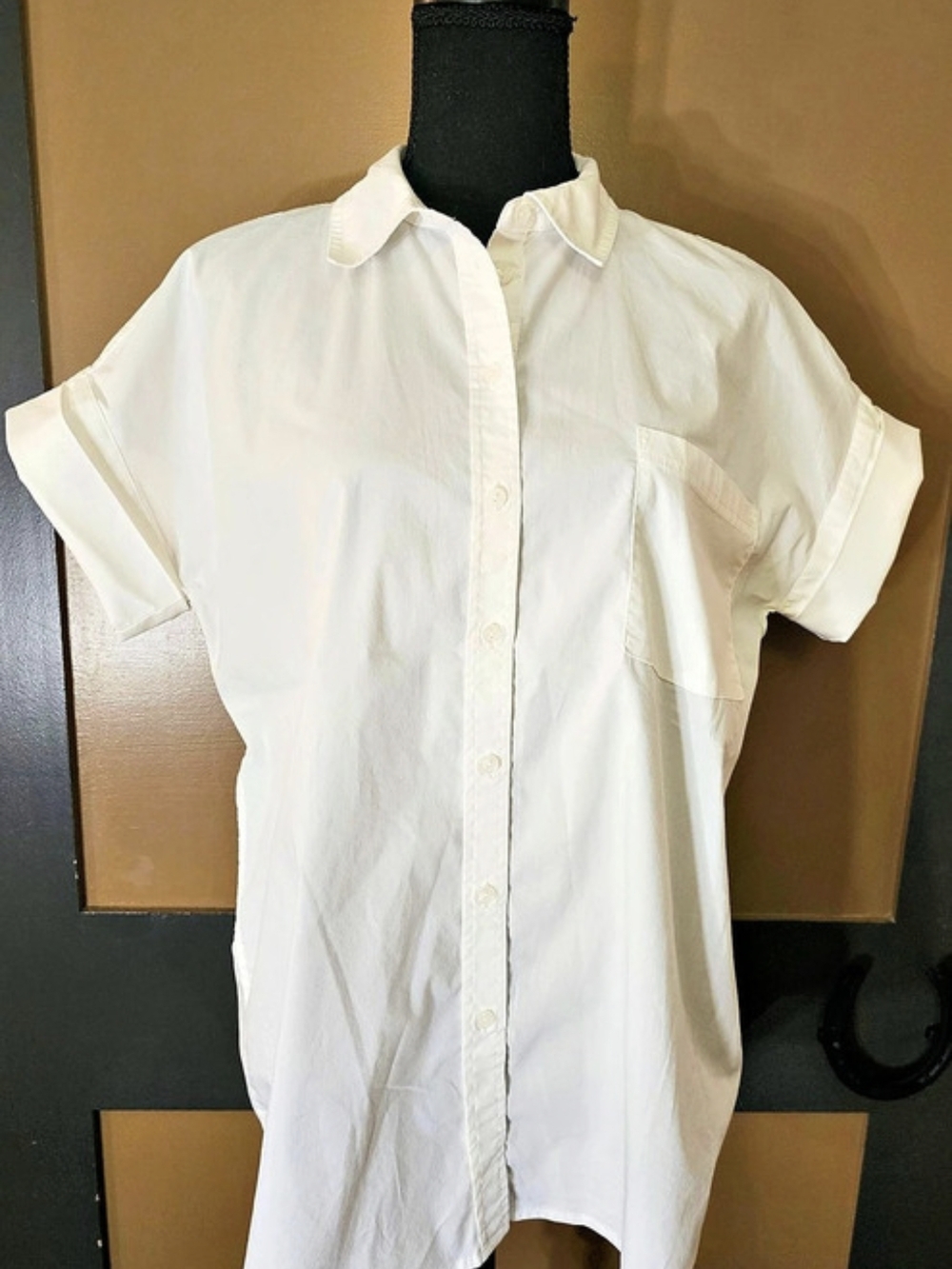 White Button-Front Shirt With Hi-Lo Hem
